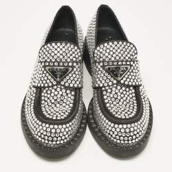 Prada Black Satin Crystals Slip On Loafers Size 36