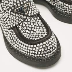 Prada Black Satin Crystals Slip On Loafers Size 36