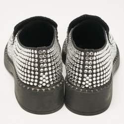 Prada Black Satin Crystals Slip On Loafers Size 36