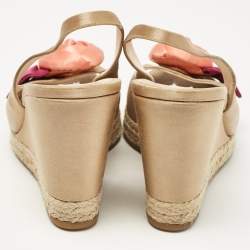 Prada Gold Beige Satin Embellished Slingback Wedge Sandals  Size 37