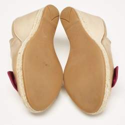 Prada Gold Beige Satin Embellished Slingback Wedge Sandals  Size 37