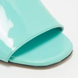 Pre Owned Prada Blue Patent Leather Floral Print Slide Sandals Size 37