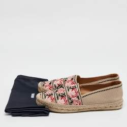 Pre Owned Prada Beige Flower Embroidered Canvas Flat Espadrilles Size 38