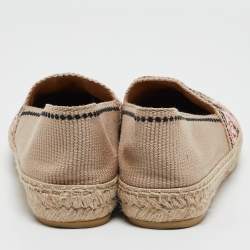 Pre Owned Prada Beige Flower Embroidered Canvas Flat Espadrilles Size 38