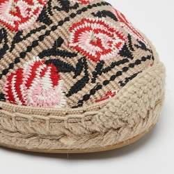 Pre Owned Prada Beige Flower Embroidered Canvas Flat Espadrilles Size 38