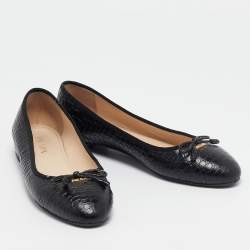 Prada Black Croc Embossed Leather Bow Ballet Flats Size 36.5