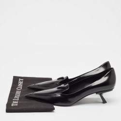 Pre Owned Prada Black Leather Bow Pointed Toe Pumps Size 40