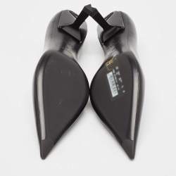 Pre Owned Prada Black Leather Bow Pointed Toe Pumps Size 40