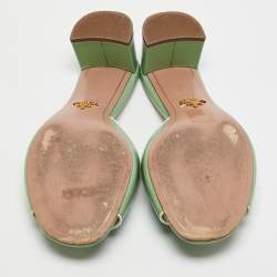 Prada Green Patent Saffiano Leather Block Heel Slide Sandals Size 38