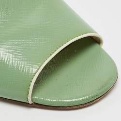Prada Green Patent Saffiano Leather Block Heel Slide Sandals Size 38