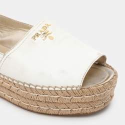 Prada White Leather Open Toe Platform Espadrille Flats Size 40