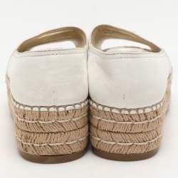 Prada White Leather Open Toe Platform Espadrille Flats Size 40