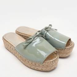 Prada Grey Patent Leather Platform Sandals Size 40