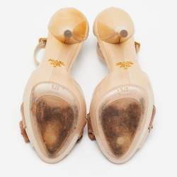 Prada Beige Patent Leather Bow Ankle Strap Sandals Size 37.5