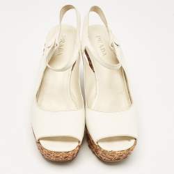 Prada White Leather Platform Wedge Ankle Strap Sandals Size 40