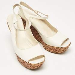 Prada White Leather Platform Wedge Ankle Strap Sandals Size 40