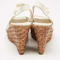 Prada White Leather Platform Wedge Ankle Strap Sandals Size 40