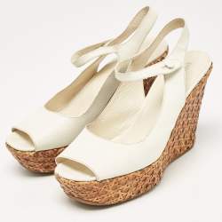 Prada White Leather Platform Wedge Ankle Strap Sandals Size 40
