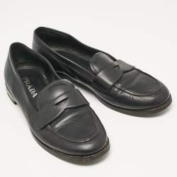 Prada Black Leather Slip On Loafers Size 38.5