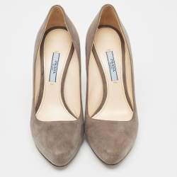 Prada Grey Suede Platform Pumps Size 37.5