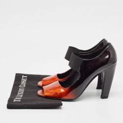 Prada Black/Orange Patent Leather Peep Toe Pumps Size 40.5