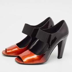 Prada Black/Orange Patent Leather Peep Toe Pumps Size 40.5