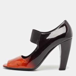 Prada Black/Orange Patent Leather Peep Toe Pumps Size 40.5