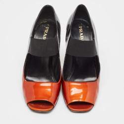 Prada Black/Orange Patent Leather Peep Toe Pumps Size 40.5