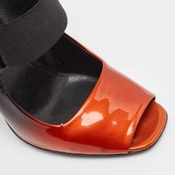 Prada Black/Orange Patent Leather Peep Toe Pumps Size 40.5
