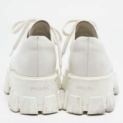 Prada White Leather Platform Monolith Lace Up Derby Size 39