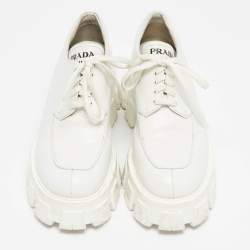 Prada White Leather Platform Monolith Lace Up Derby Size 39