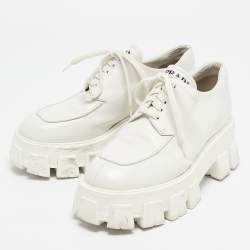 Prada White Leather Platform Monolith Lace Up Derby Size 39
