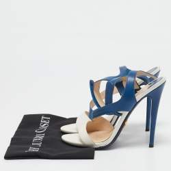 Prada Blue/White Leather Ankle Strap Sandals Size 39.5