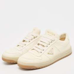Prada Cream Leather Lace Up Sneakers Size 36.5
