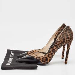 Prada Brown Leopard Print Calfhair and Patent Leather D'orsay Pumps Size 39.5
