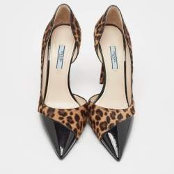 Prada Brown Leopard Print Calfhair and Patent Leather D'orsay Pumps Size 39.5