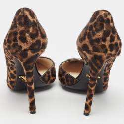 Prada Brown Leopard Print Calfhair and Patent Leather D'orsay Pumps Size 39.5