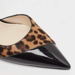 Prada Brown Leopard Print Calfhair and Patent Leather D'orsay Pumps Size 39.5