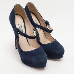 Prada Blue Suede Mary Jane Pumps Size 37