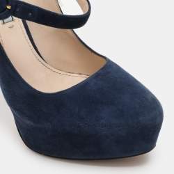 Prada Blue Suede Mary Jane Pumps Size 37
