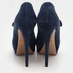 Prada Blue Suede Mary Jane Pumps Size 37