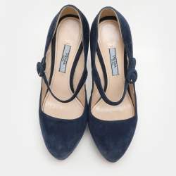 Prada Blue Suede Mary Jane Pumps Size 37