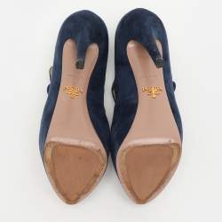 Prada Blue Suede Mary Jane Pumps Size 37