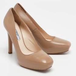 Prada Beige Leather Platform Pumps Size 39