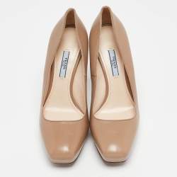 Prada Beige Leather Platform Pumps Size 39