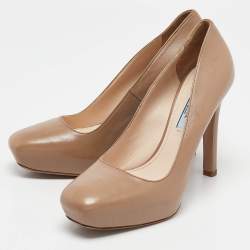 Prada Beige Leather Platform Pumps Size 39