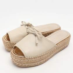 Prada Light Beige Leather Platform Sandals Size 38