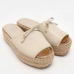 Prada Light Beige Leather Platform Sandals Size 38