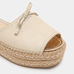 Prada Light Beige Leather Platform Sandals Size 38