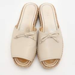 Prada Light Beige Leather Platform Sandals Size 38